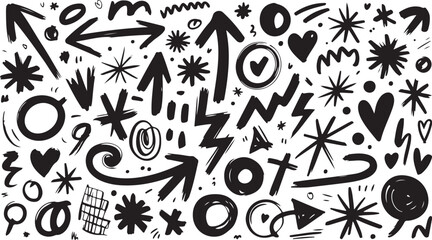 Fototapeta premium An assortment of hand drawn black doodle elements and shapes creating an expressive pattern