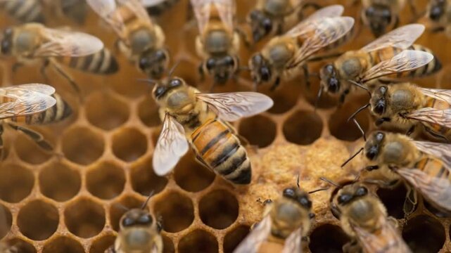 Fascinating macro close up of a honeybee performing its waggle dance.