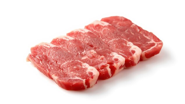 Pork Boston butt steaks, uncooked, on white background