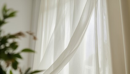 Realistic fluttering white sheer curtain for a shower or window on a rod template