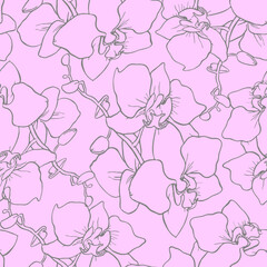 seamless pattern of large gray silhouettes of orchids on a pink background, texture, design