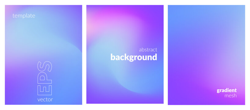 Abstract liquid background set. Gradient mesh. Effect bright color blend. Blurred fluid colorful mix. Modern design template for web covers, ad banners, posters, brochures, flyers. Vector image EPS