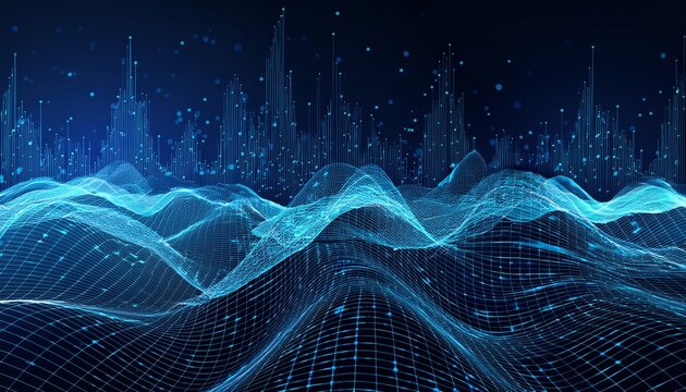 abstract line waves digital waves business graph waves and technology graph abstract blue technology background with a cyber network grid and connected particles digital connectivity ai