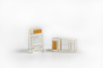 RJ45 connectors on a white background close-up