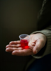 Elderly Person Holding a Dose Cup Full of Medicine 6