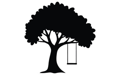 Fototapeta premium Black silhouette of a tree with a swing hanging from a branch