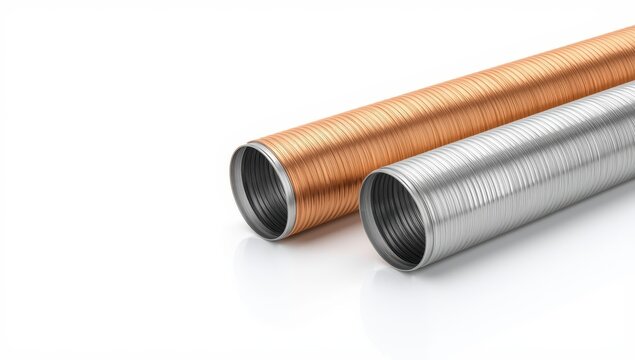 Three-color flexible metal foil ducting accessory on white background