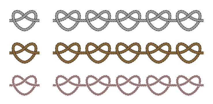 Rope Love Heart Knot Frame Border Seamless Pattern Vector Illustration