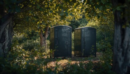 Obraz premium Two contemporary restroom units shaded by trees