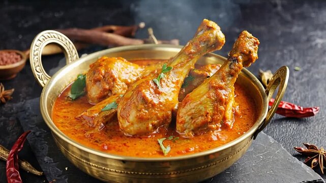 murg tangri masala chicken leg curry in bowl on warm background video