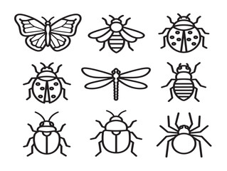 Elegant insect outline icons with clean scientific beauty