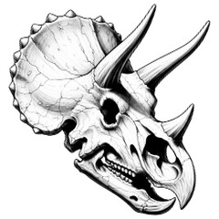 Horned dinosaur head vintage y2k halftone art, prehistoric ceratopsid stipple brutalist retro vector png with transparent background, bold 2000s aesthetic photocopy effect tattoo © Twin Design