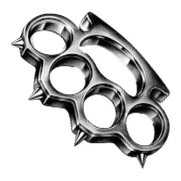 Knuckle duster vintage y2k halftone art, gritty street weapon icon stipple brutalist retro vector png with transparent background, bold 2000s aesthetic photocopy effect tattoo