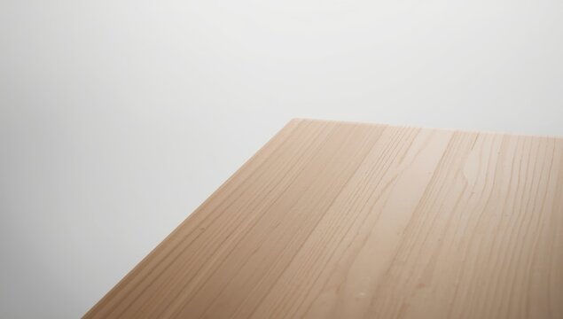 Top-down perspective of an empty wooden table corner on a white background with a clipping path