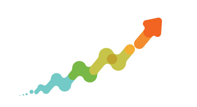 Rainbow colored wavy arrow pointing upwards with gradient effect, for growth or success concept, overlay effect or website element, vector illustration Isolated on transparent background, png