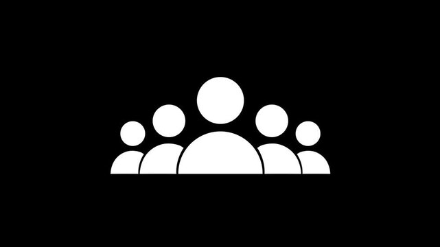 Group of five people icon isolated animation on black background. Community icon, Business and team work icon animation concept. 4k video
