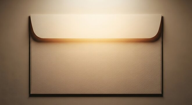 A simple, textured envelope with a warm light illuminating the top edge, suggesting a secret message inside.
