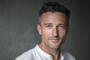 Obraz premium Effortless self-care for men: clean complexion and relaxed expression in soft light