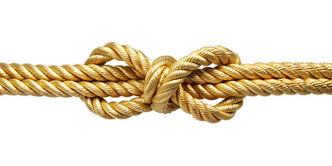 Golden rope with a bowline knot on white background isolated on a transparent background 1