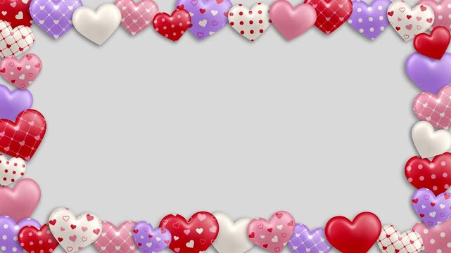 valentine's day animated frame with beating hearts. valentine background with colorful hearts motion graphic