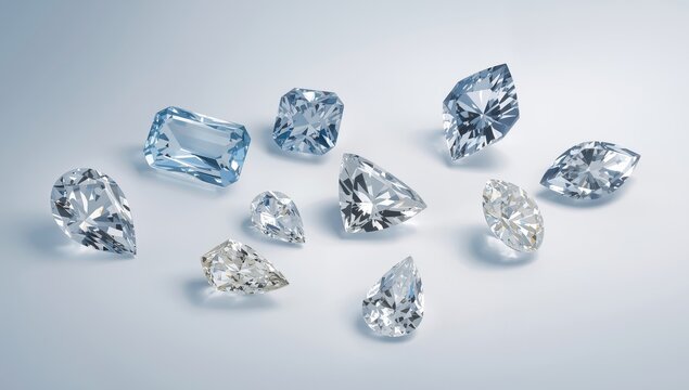 Various gemstone shapes: cushion, heart, marquise, octagon, checkerboard, oval, pear, square, trillion, princess