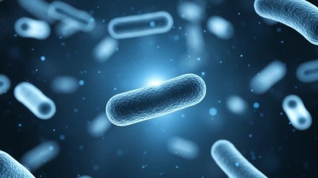 3d illustration of bacteria cells floating in a blue microscopic environment