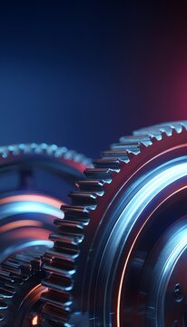 Futuristic gears spin with electric arcs a modern innovation design concept on a clean background