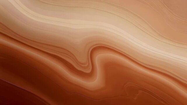 Moving caramel, milk, and chocolate liquid abstract background. Flowing dessert swirl pattern with smooth waves and curves.