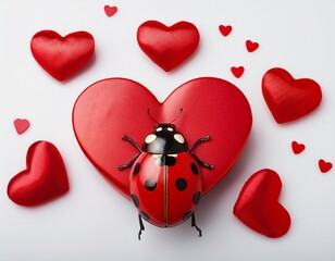 ladybug on white background with hearts