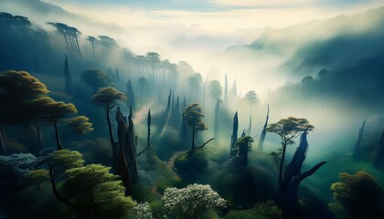 foggy forest misty landscape