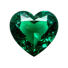 Fototapeta premium A vibrant emerald green heart-shaped gemstone, meticulously cut and faceted, sparkles brilliantly against a pure white background, symbolizing love and luxury.