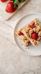 Homemade Strawberry Crumble Oat Bars Table Top View Flat Lay