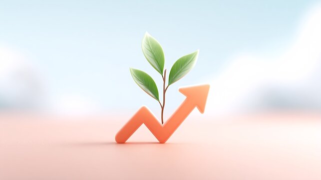 Fresh green plant growing from an upward trending graph symbolizing growth and sustainability