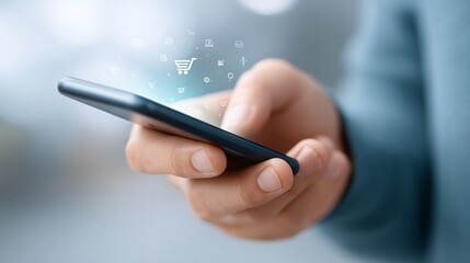 Mobile shopping concept with digital shopping cart icons