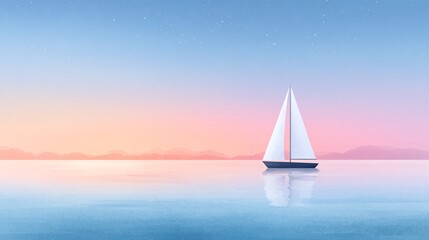 Serene sailboat gliding across calm waters at sunset under a starry sky