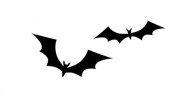 Black silhouette of a bat flying, isolated on white background, animal silhouette, nocturnal wildlife concept.