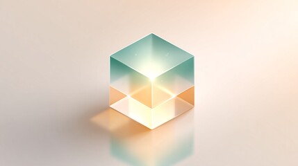 Translucent geometric cube illuminated by soft light against a minimalist background