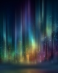 Vibrant abstract composition of luminous vertical lines and stars in a colorful night sky