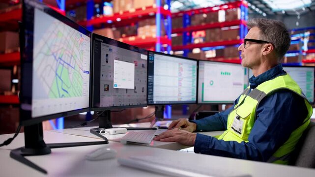 Logistics Manager Using Multiple Screens