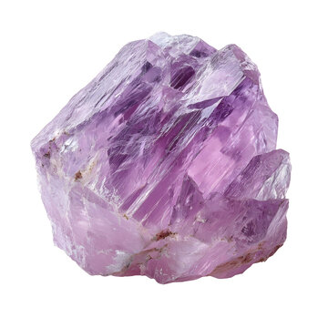 Perfect shot Front view Raw kunzite crystal with soft lilac hue Isolated white background Png format