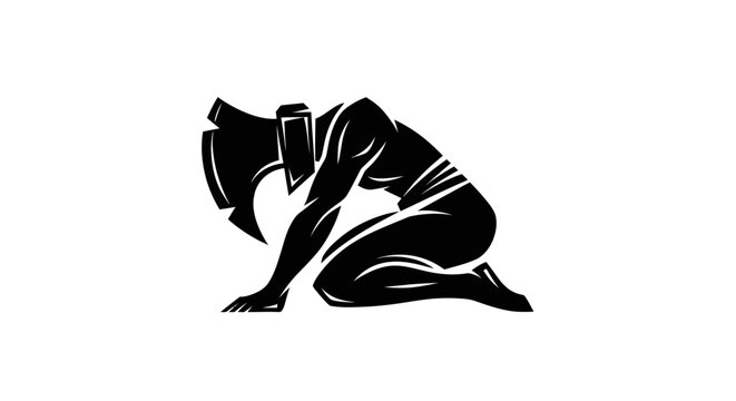 Abstract warrior kneeling with axe
