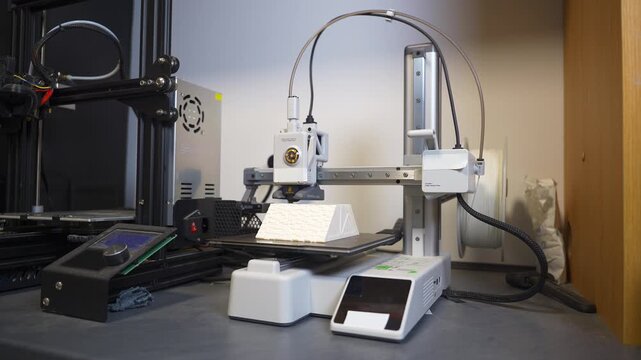 3D printer working on a high-precision model with plastic material for printing a toy