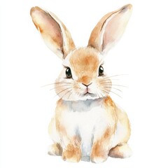 Fototapeta premium Cute watercolor bunny in a simple setting on a white background