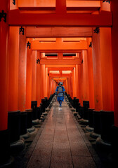 Obraz premium Samurai wolk throuh Fushimi Inari Taisha