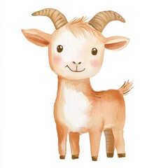 Obraz premium A cartoon goat shows a happy expression and stands against a blank white background