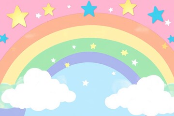 Colorful pastel rainbow background with clouds and stars for baby shower or birthday party decorations