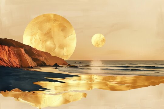 Golden coastal reflection abstract seascape