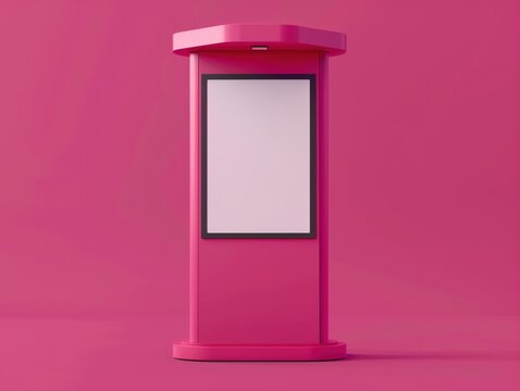 Pink kiosk with blank screen mockup