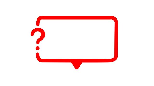 Red speech bubble with question mark animation symbolizing inquiry, communication, and help