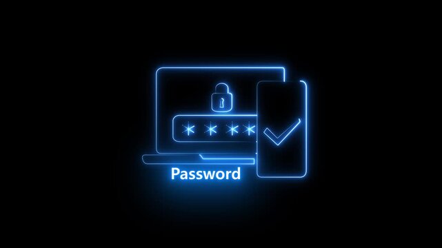 Neon line Multi factor, two steps authentication icon isolated on black background. password set interface.